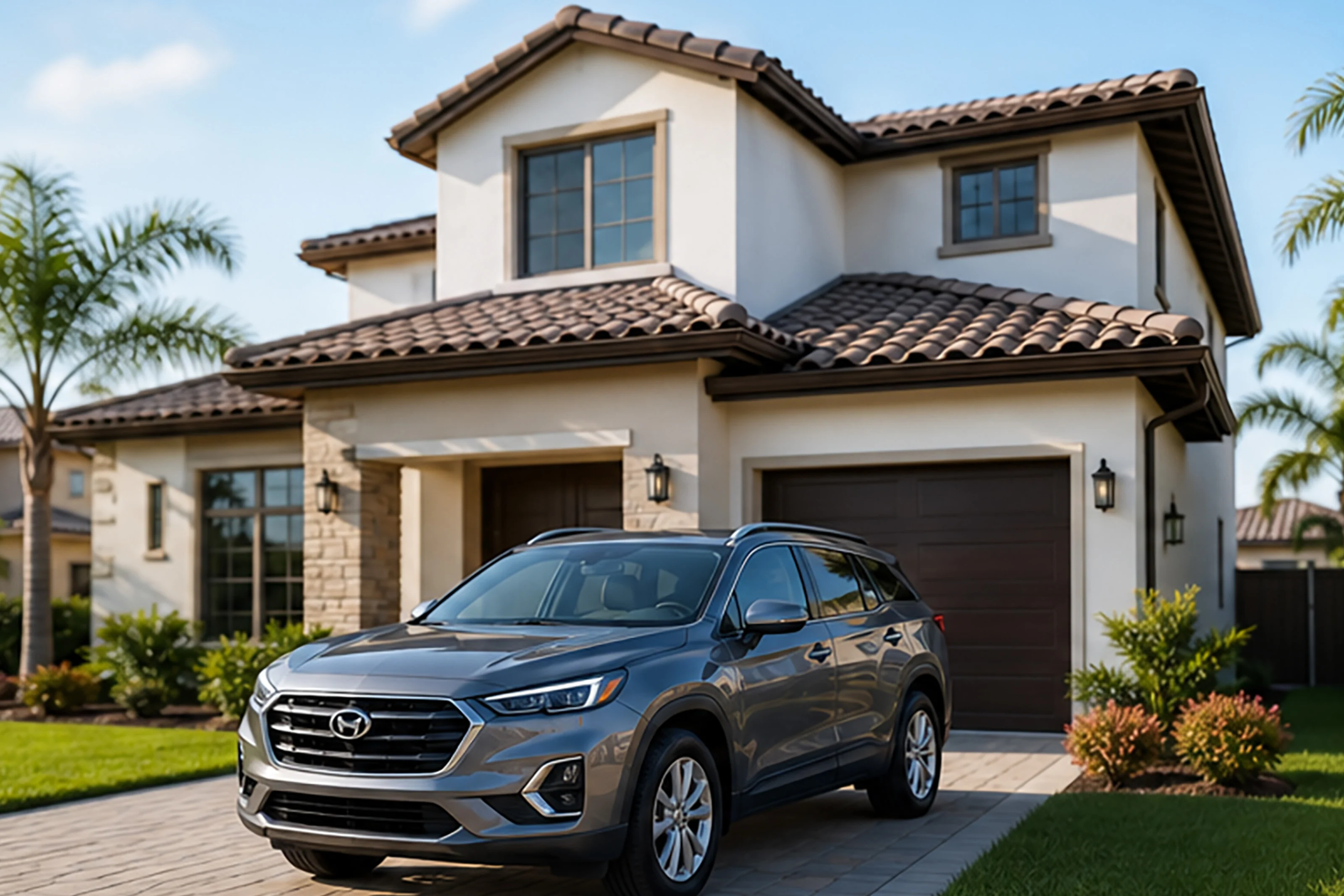 Home with car in driveway for new buyer insurance tips